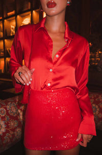 SHOW ME YOUR MUMU: SMITH BUTTON DOWN - RED LUXE SATIN