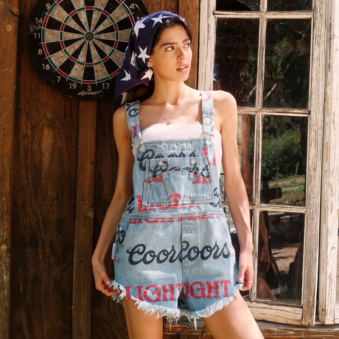 *PREORDER* THE LAUNDRY ROOM: COORS LIGHT BIG COLORS LOGO PRINTED DENIM SHORTALL - SALTON SEA