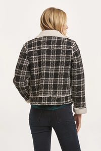 DEAR JOHN: ALVIE ZIPPER FRONT COLLARED RELAXED FIT JACKET - BLACK & WHITE PLAID