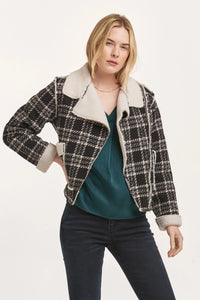 DEAR JOHN: ALVIE ZIPPER FRONT COLLARED RELAXED FIT JACKET - BLACK & WHITE PLAID