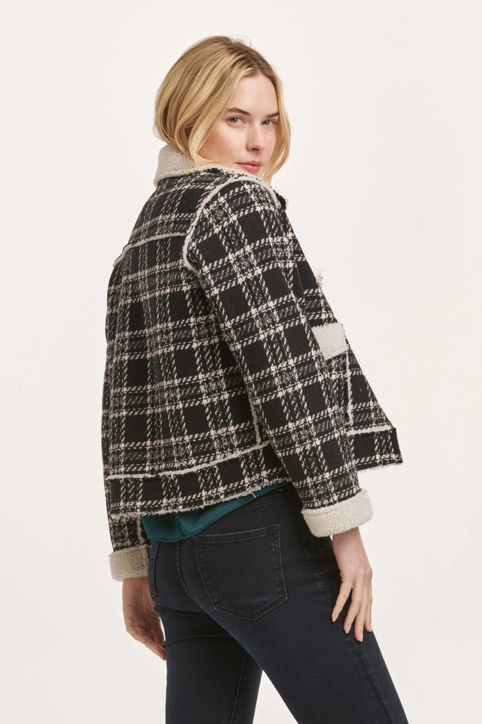 DEAR JOHN: ALVIE ZIPPER FRONT COLLARED RELAXED FIT JACKET - BLACK & WHITE PLAID