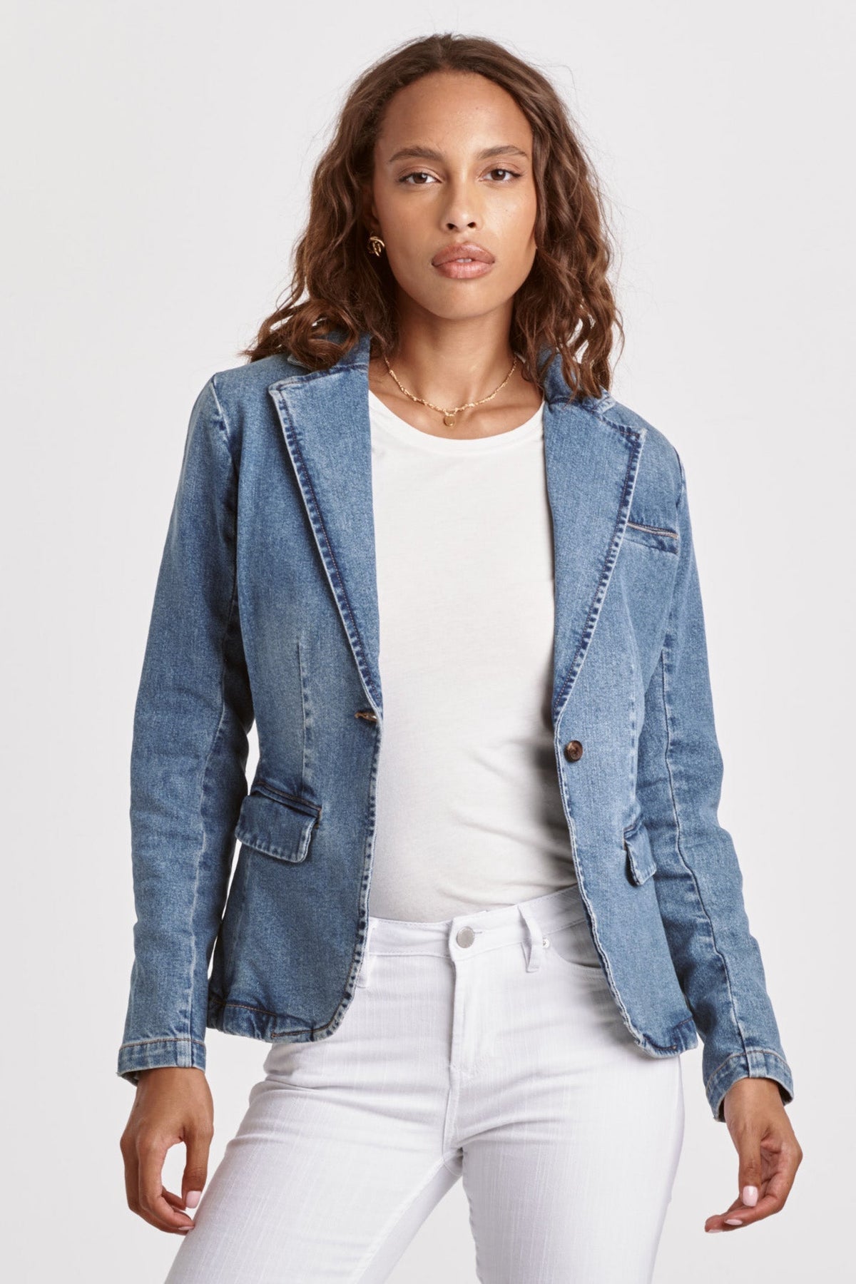 DEAR JOHN: MINAH DENIM BLAZER JACKET - SANTOS