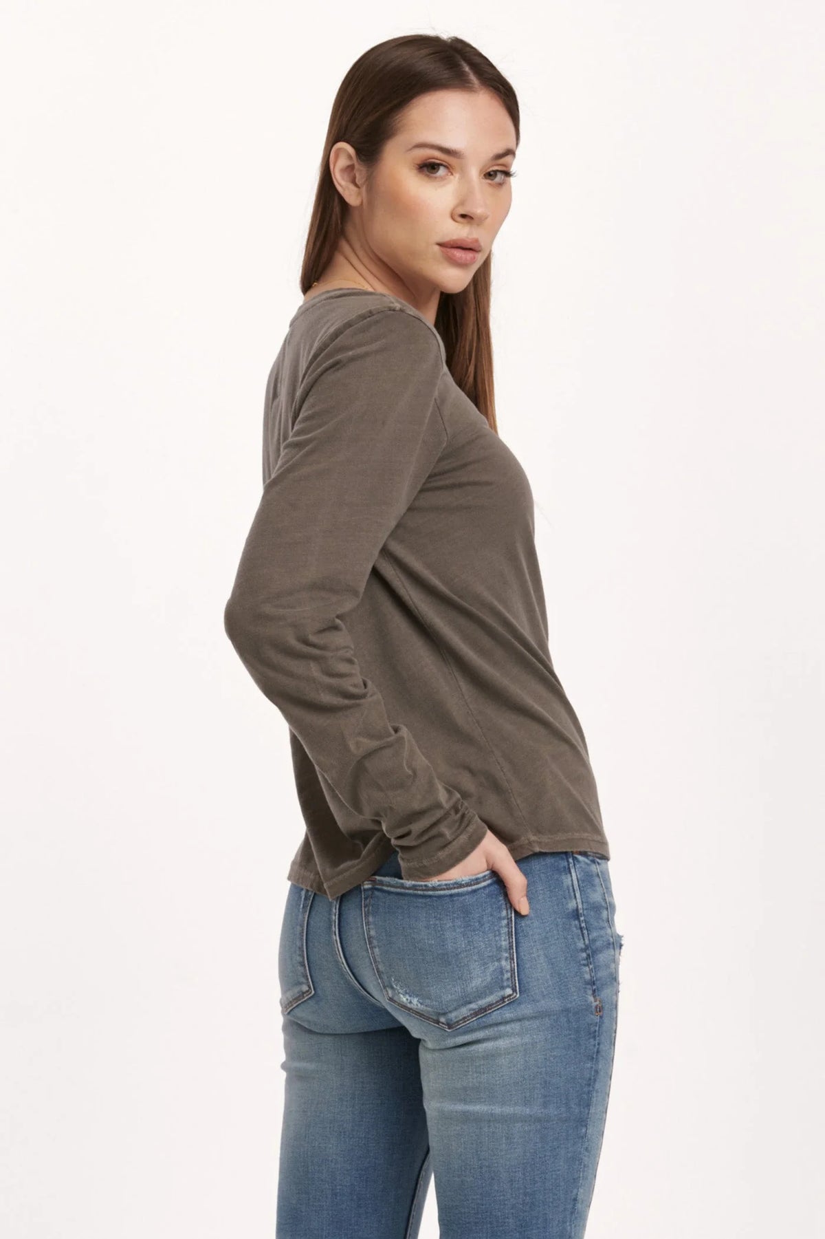 DEAR JOHN: KATHY LONG SLEEVE JERSEY TEE - CHARCOAL