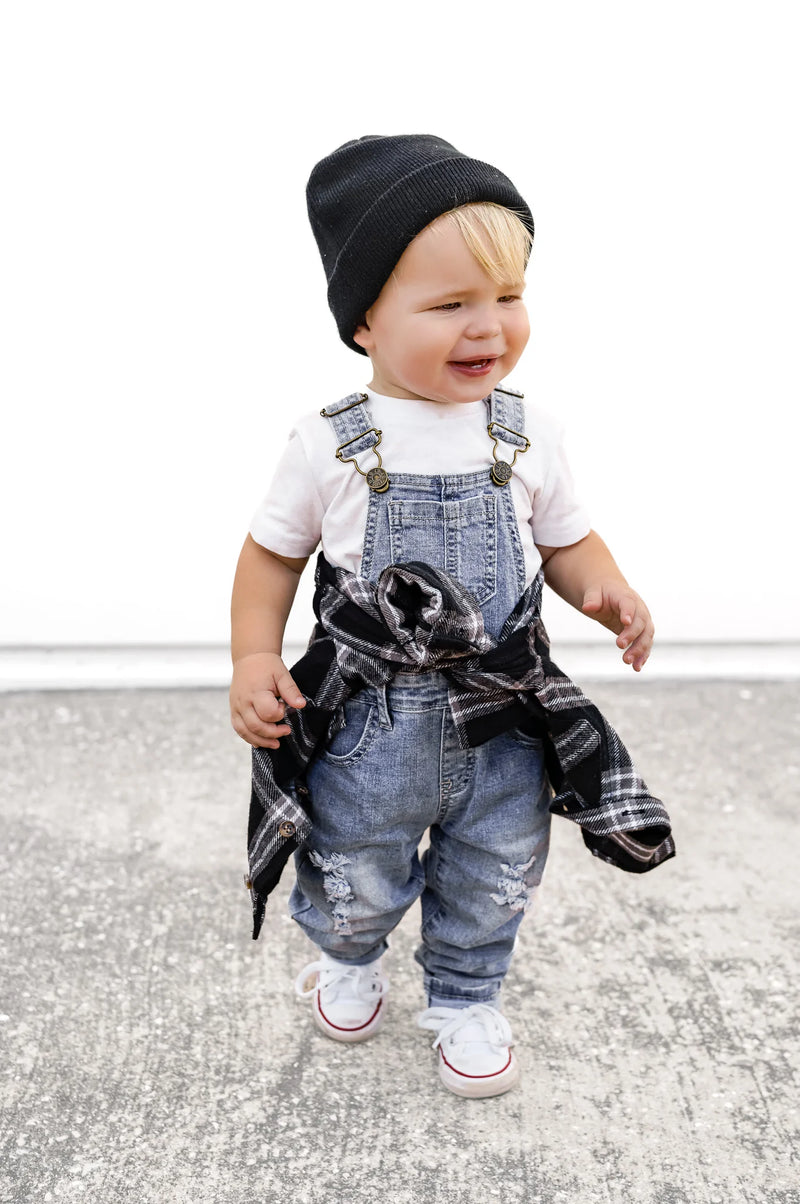 LITTLE BIPSY: DISTRESSED DENIM OVERALL - LIGHT WASH