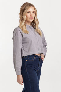 DEAR JOHN: ARIANNA CROPPED FRONT TIE SHIRT - BLACK STRIPE