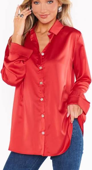 SHOW ME YOUR MUMU: SMITH BUTTON DOWN - RED LUXE SATIN