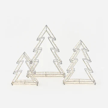 WIRE FRAME TREE WITH LED LIGHT AND ADAPTER - SET OF 3