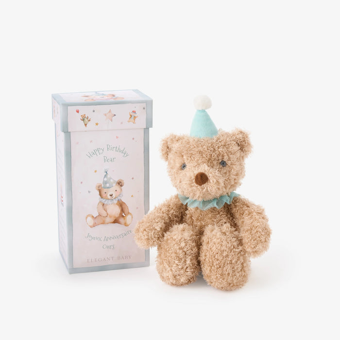 ELEGANT BABY: AQUA BIRTHDAY BEAR PLUSH TOY W/ GIFT BOX
