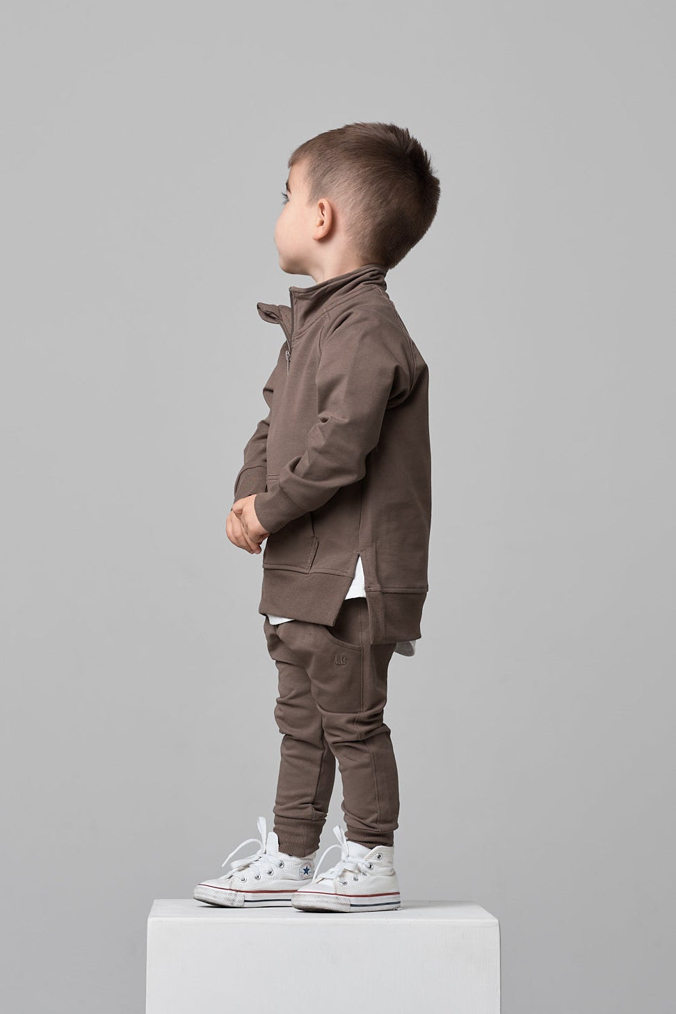 LITTLE BIPSY: QUARTER ZIP PULLOVER & JOGGER SET- COCOA