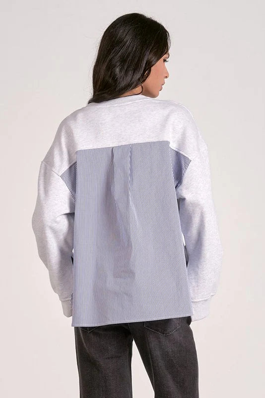 ELAN: MARGOT TOP - HEATHER GREY/BLUE STRIPE