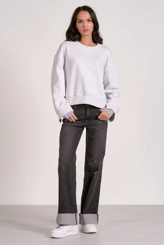 ELAN: MARGOT TOP - HEATHER GREY/BLUE STRIPE