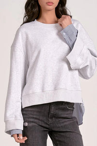 ELAN: MARGOT TOP - HEATHER GREY/BLUE STRIPE