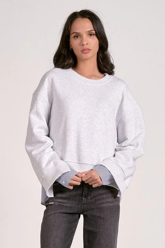 ELAN: MARGOT TOP - HEATHER GREY/BLUE STRIPE