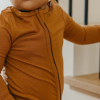 COPPER PEARL: CAMEL ZIP-UP FOOTIE PAJAMA
