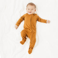 COPPER PEARL: CAMEL ZIP-UP FOOTIE PAJAMA