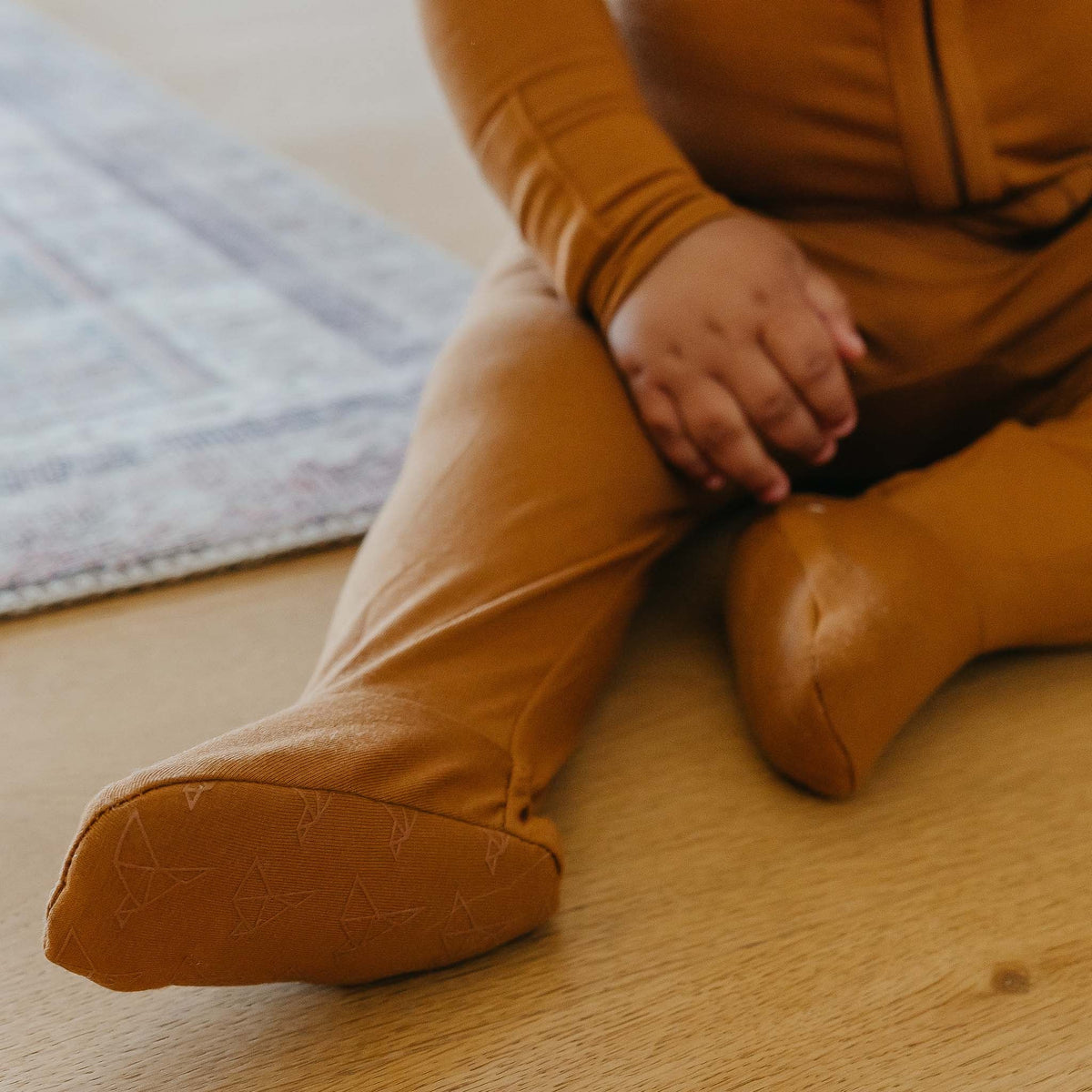 COPPER PEARL: CAMEL ZIP-UP FOOTIE PAJAMA