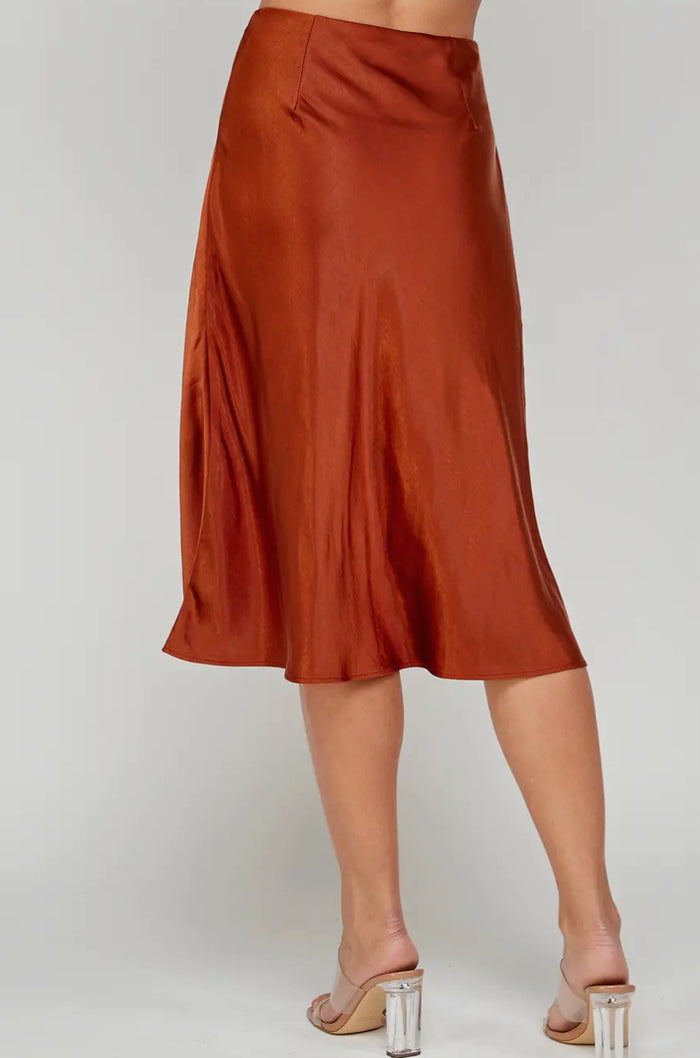 SATIN MIDI SKIRT - COPPER