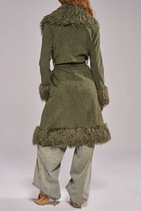 AZALEA WANG: GILDA-OLIVE LONG FAUX FUR TRENCH COAT