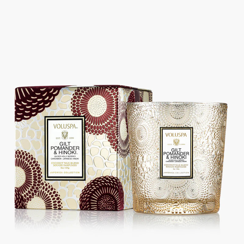 VOLUSPA: GILT POMANDER & HINOKI CLASSIC CANDLE 9oz