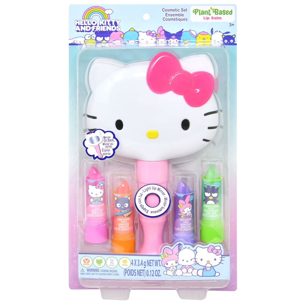 HELLO KITTY AND FRIENDS: COSMETIC SET - 4 LIP BALMS & LIGHT UP MIRROR