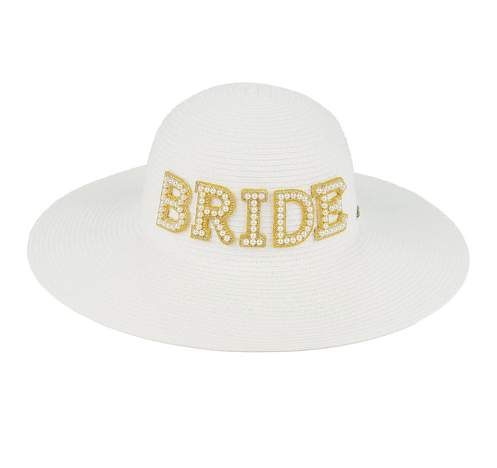 CC BRIDE WIDE BRIM SUN HAT IN PEARLS, RHINESTONES AND GLITTER CHARMS