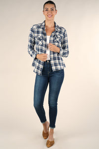 BLEACH WASH LONG SLEEVE PLAID SHIRT