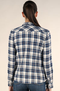 BLEACH WASH LONG SLEEVE PLAID SHIRT