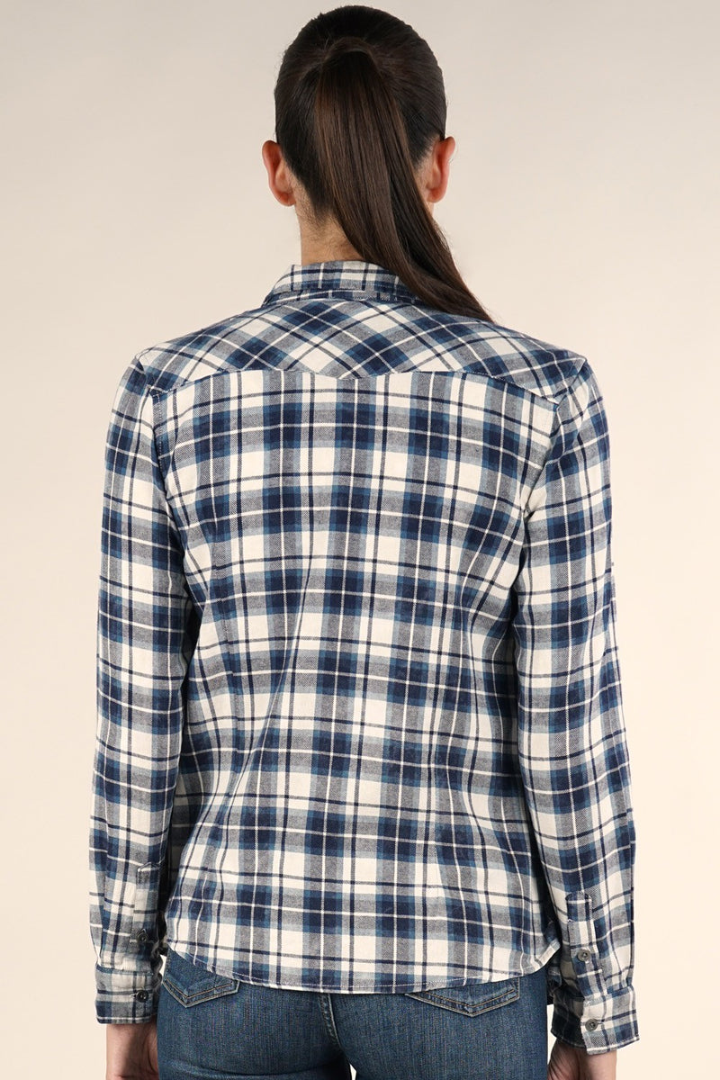 BLEACH WASH LONG SLEEVE PLAID SHIRT