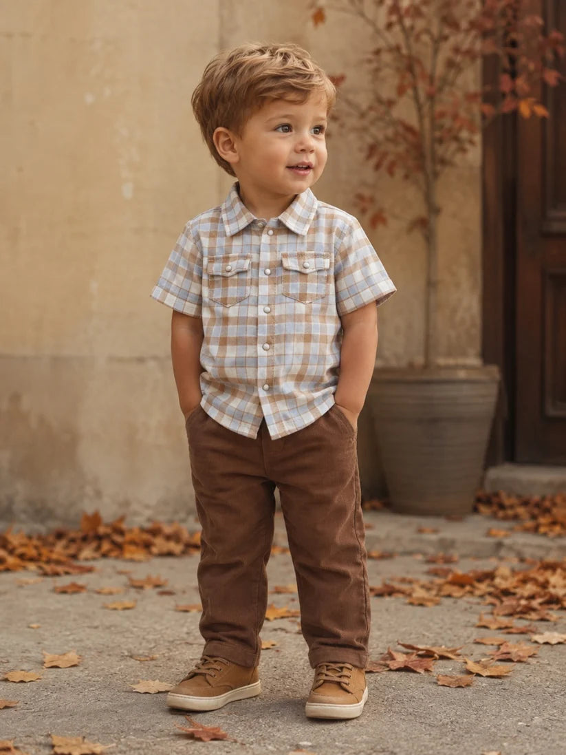 ANGEL DEAR: WESTERN PLAID SHORT SLEEVE WESTERN PEARL SNAP SHIRT