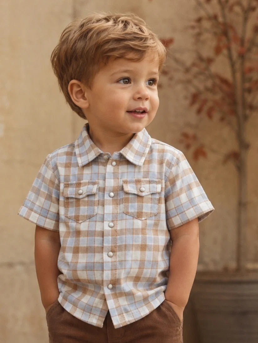 ANGEL DEAR: WESTERN PLAID SHORT SLEEVE WESTERN PEARL SNAP SHIRT