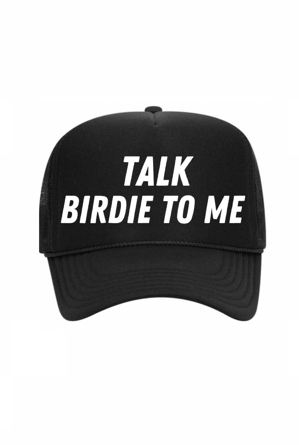 TALK BIRDIE TO ME TRUCKER HAT - BLACK