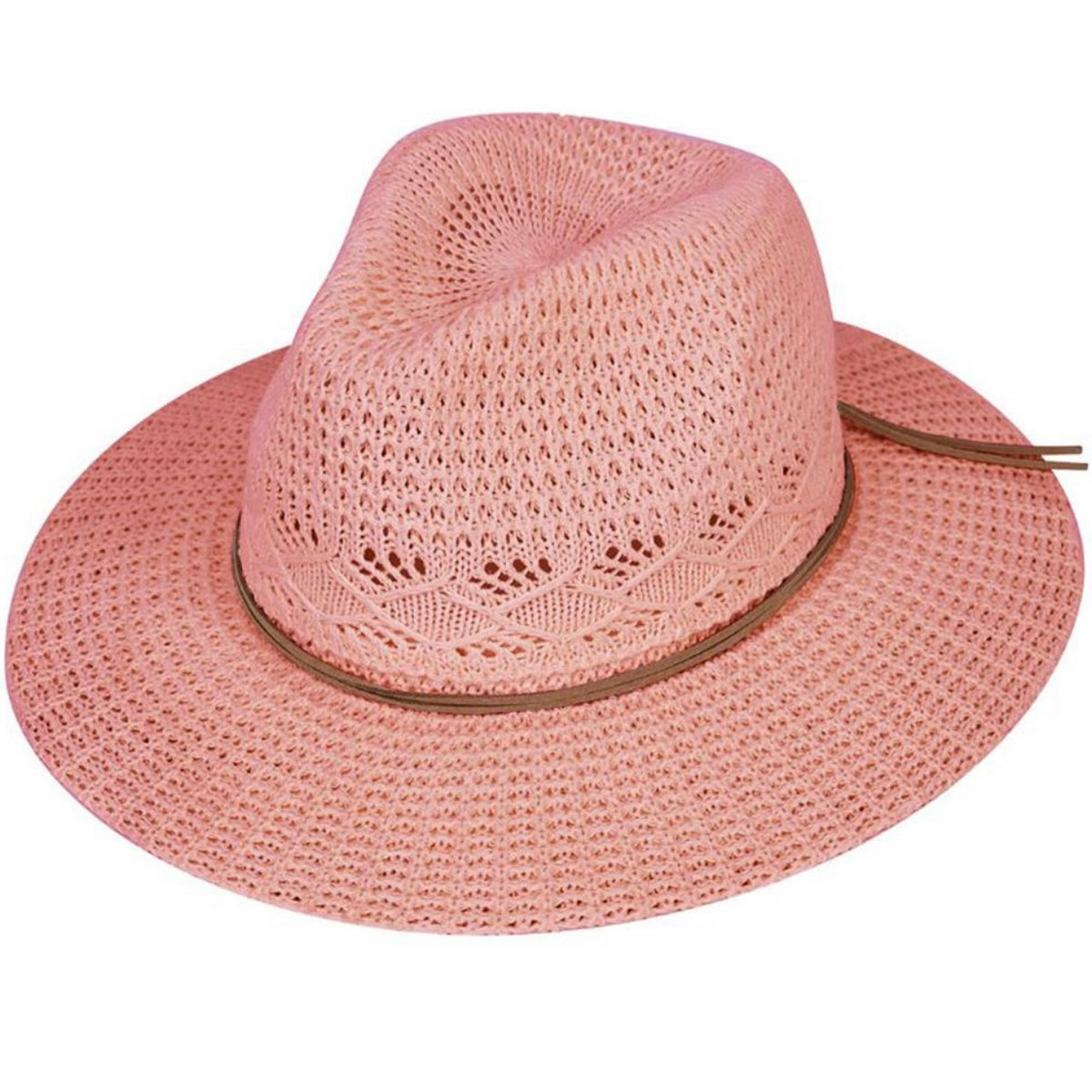 CC MULTI PATTERN PANAMA HAT WITH SUEDE STRING BAND - ROSE