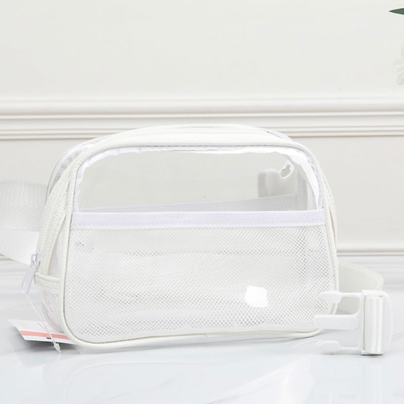 CLEAR MESH ZIPPER CROSSBODY BAG - CLEAR WHITE