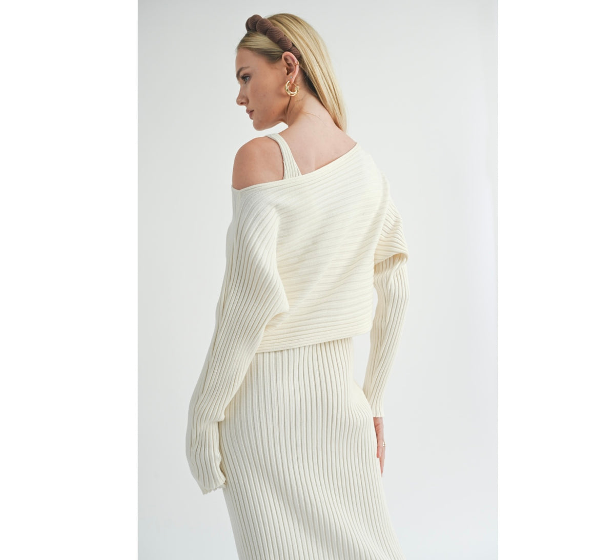 SAGE THE LABEL: GABI SWEATER TOP AND DRESS SET - CREAM