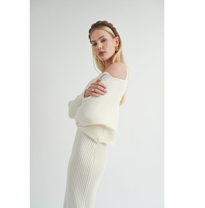 SAGE THE LABEL: GABI SWEATER TOP AND DRESS SET - CREAM