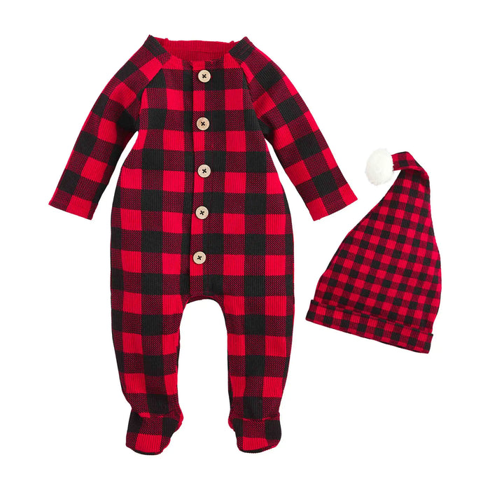 MUD PIE: BUFFALO CHECK BABY SLEEPER WITH HAT