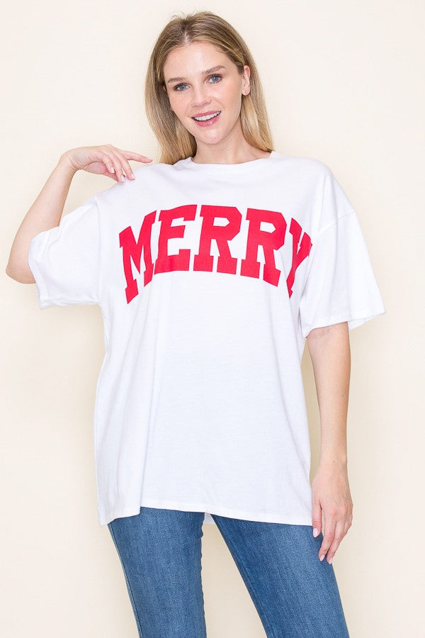 MERRY OVERSIZED FILLED IN GRAPHIC TEE - WHITE