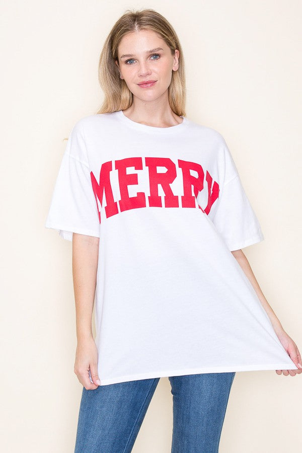 MERRY OVERSIZED FILLED IN GRAPHIC TEE - WHITE