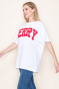 MERRY OVERSIZED FILLED IN GRAPHIC TEE - WHITE