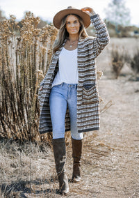 CHUNKY STRIPED RIBBED KNIT OPEN FRONT CARDIGAN