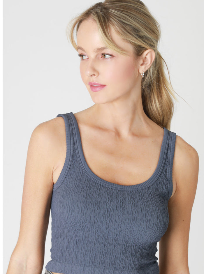 CRINKLE SCOOP NECK TANK TOP - BLUE SHADOW