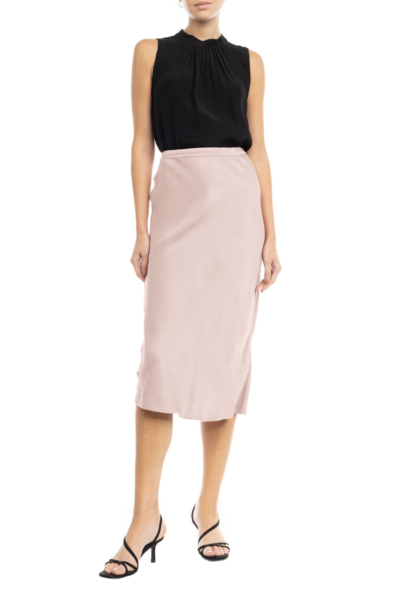 BIAS CUT SATIN MIDI SKIRT - ROSE WATER