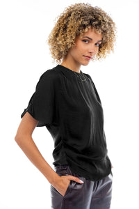 DROP SHOULDER BLOUSE WITH INVISIBLE ZIPPER - BLACK