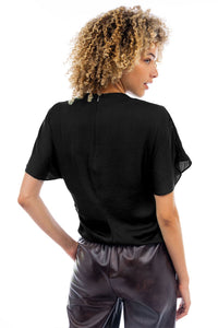 DROP SHOULDER BLOUSE WITH INVISIBLE ZIPPER - BLACK