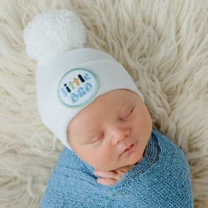 ILYBEAN:  LITTLE BRO HANDMADE POM POM HOSPITAL HAT - WHITE