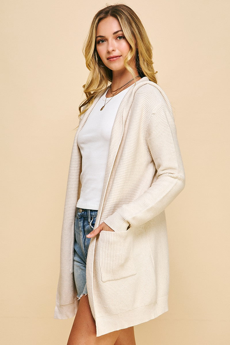 PINCH: RIBBED OPEN KNIT CARDIGAN - CREAM