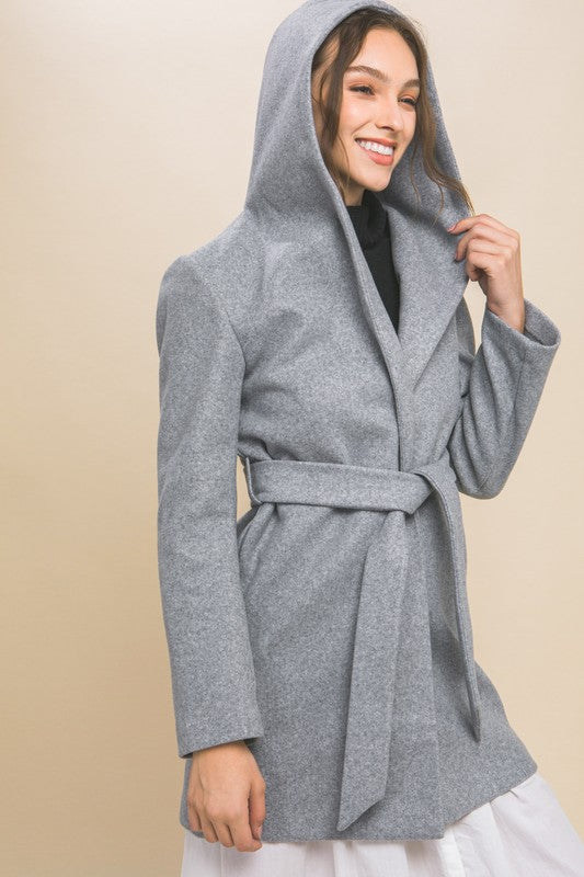 JQ FLEECE BELTED HOODIE COAT