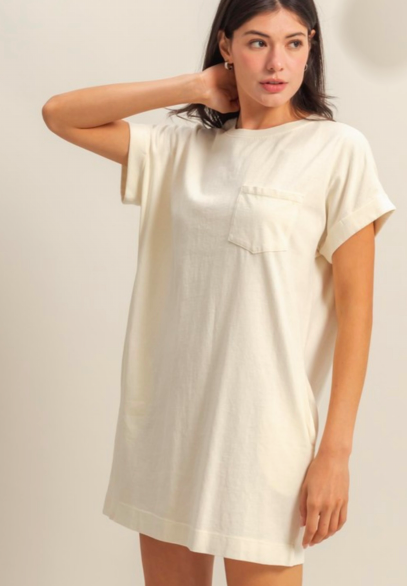 T-SHIRT MINI DRESS WITH FRONT POCKET - ALPACA