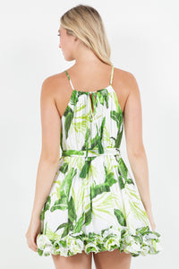 CHIFFON ALLOVER PLEATED TIE WAIST WIRED HEM DRESS