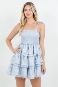 TIE SHOULDER TIERED MINI DRESS